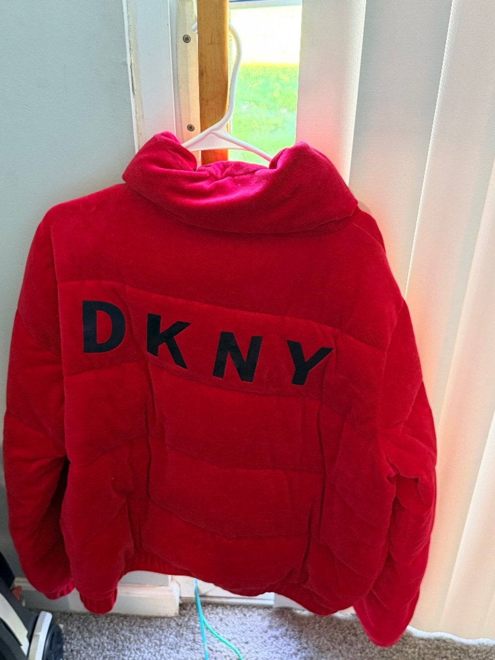 DKNY Red velvet puffer coat